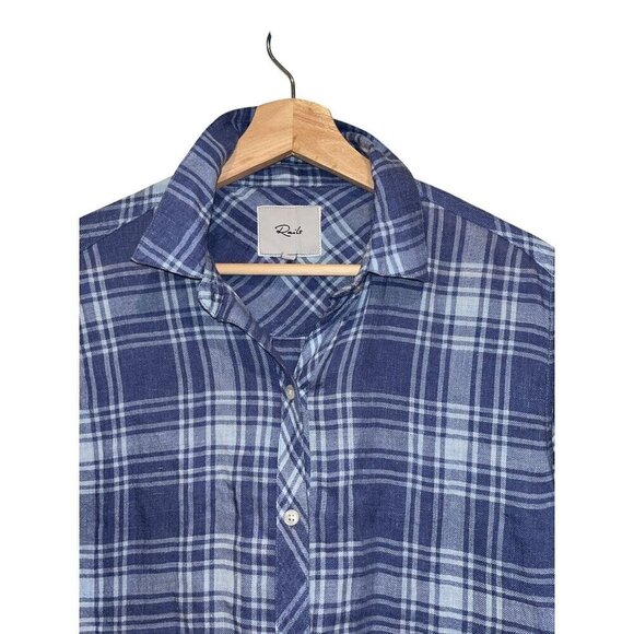 rails sky blue linen blend plaid button down top flowy frayed hem sleeve size XS - Picture 10 of 10